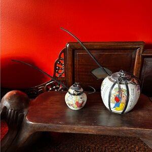 Decorative antique porcelain and metal opium jars